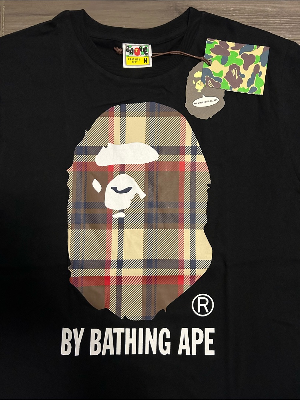 BAPE Check Plaid Ape Head Black T-Shirt – Beige - Picture 3 of 6